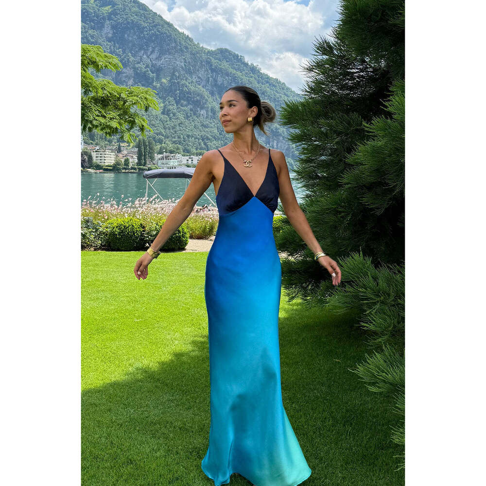 12th Tribe Mirabella Blue Satin Sorbet Maxi Dress Size MM - Picture 3 of 3